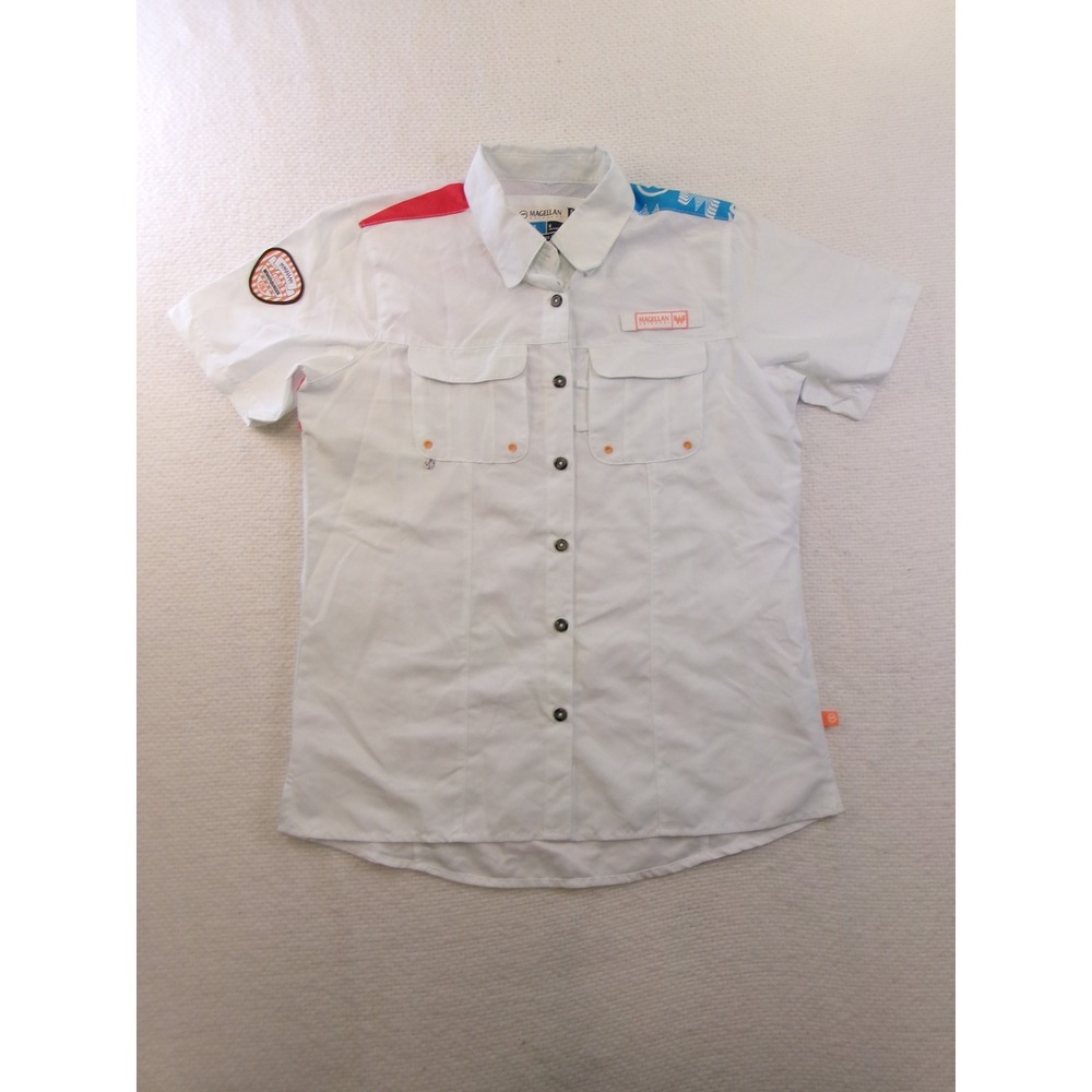 Magellan Outdoors Mens Small‎ White Fishing Shirt Short Sleeve Americana 176005
